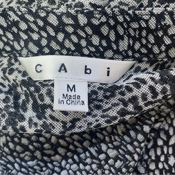 CAbi #241 Gathered Placket Sheer Blouse Womens medium ruched front animal print - Picture 9 of 9